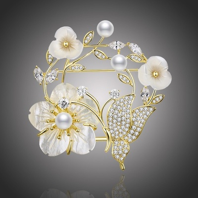 Éternelle brož s perlou a zirkony Donetta B2108/AL Zlatá