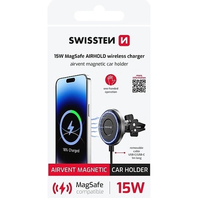 Držák SWISSTEN magnetický do ventilační mřížky - s bezdrátovým nabíjením 15W / 7,5W – Zboží Živě