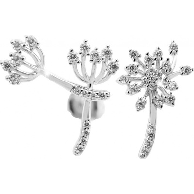 JSB bijoux s.r.o. Stříbrné náušnice puzety chmýří pampelišky s Kubickými zirkony Crystal (Stříbro 925/1000)