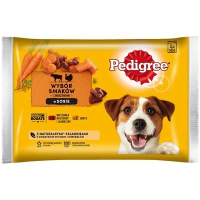 Pedigree Adult hovädzie jahňacie morčacie a mrkva pre dospelých psov 4 x 100 g