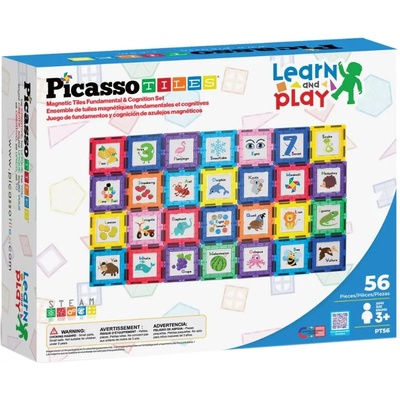 PicassoTiles Mагнитен конструктор Picasso Tiles STEM - Learn and Play, 56 части (PT56)