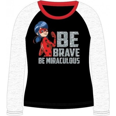 E plus M dievčenské tričko s dlhým rukávom Kúzelná lienka Ladybug Miraculous čierne