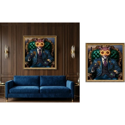 Pop art nástenný LED obraz podsvietený – Leopard v kráľovskom kresle 84 × 84 cm