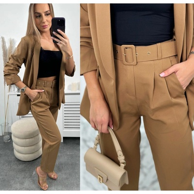 Fashionweek Italská souprava elegantního saka s kalhotami K80172B camel