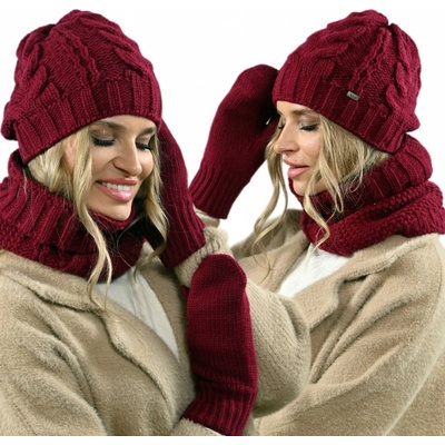 Fashionweek dámská souprava čepice šály a rukavic A9 Vínově