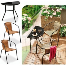 Crossheim C25044 Set Půlkulatý černý stůl + 2 židle PE rattan, hnědý