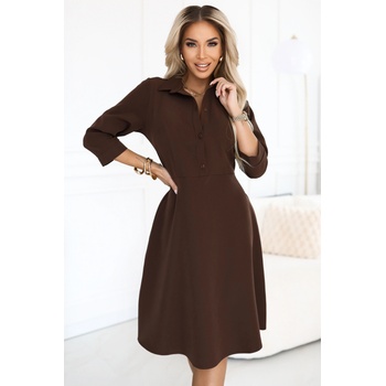 Numoco SANDY разкроени риза рокля с колан - шоколадови numoco | Kafyav | ЖЕНИ | S