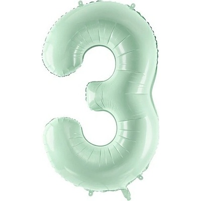 PartyDeco Fóliový balón narozeninové číslo 3 pastelově zelený 72 cm