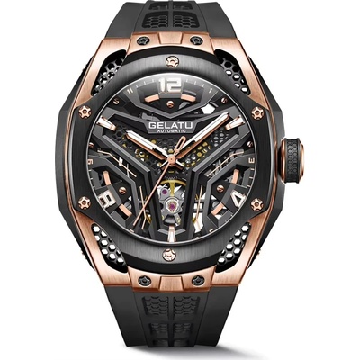 Gelatu Мъжки часовник GELATU Luxury Sport, Автоматичен, Силиконова каишка, Розово злато (GELATU-6007-ROSEGOLD)