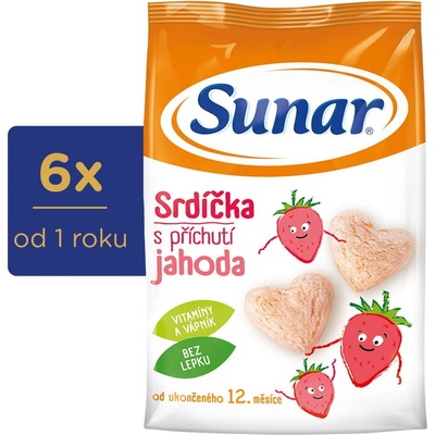 Sunar dětské křupky jahodová srdíčka 6 x 50 g