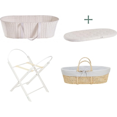 Ahojbaby sada Mojžíšův košík pro miminko Paper Dream se skládacím stojanem White, šedým potahem – Zbozi.Blesk.cz