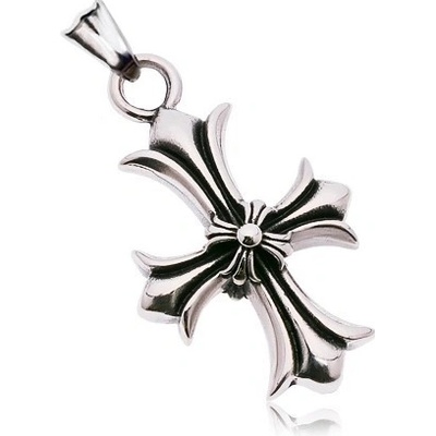 Šperky eshop Přívěsek z chirurgické oceli vyřezávaný liliový kříž černá patina AA46.02