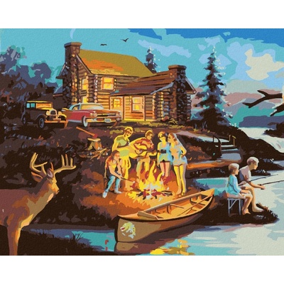 Zuty Malování Podle Čísel Táborák U Chaty Jelen A Sova D. Rusty Rust 80 x 100 Cm Plátno Rám
