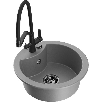 Mexen Diego гранитна мивка с 1 отделение с кухненски смесител Duo, сив - 6512-71-671701-70-B (6512-71-671701-70-B)