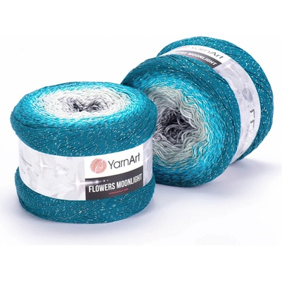 YarnArt pletací / háčkovací příze FLOWERS MOONLIGHT 3289 modro-tyrkysová, melírovaná (duhová), metalické vlákno, 260g/1000m