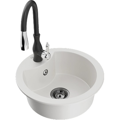 Mexen Diego гранитна мивка с 1 отделение с кухненски смесител Savita, бяла - 6512-20-672601-70 (6512-20-672601-70)