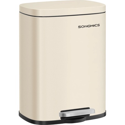SONGMICS Trash Can, Pedal Trash Can Made of Steel, Trash Can with Lid and Inner Bucket, 12 L, 38.4 x 28.6 x 25.2 cm, Small Cosmetic Bin for Bathroom, Beige, PLUSHIC Collection LTB112LZ02