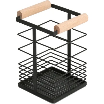 Horecano G-MATT BLACK-Поставка за прибори с дървени дръжки 10x10xh15.5cm (23256-003) (0185120)