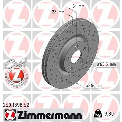 Brzdový kotúč ZIMMERMANN 250.1398.52 (250139852)