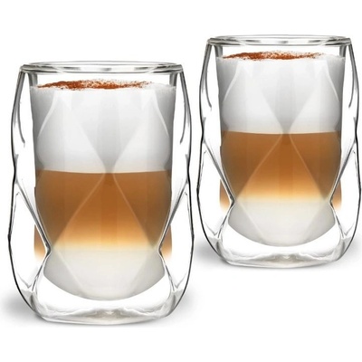Vialli Design GEO dvojstenné sklenené termo poháre na kávu a čaj 2 x 350 ml