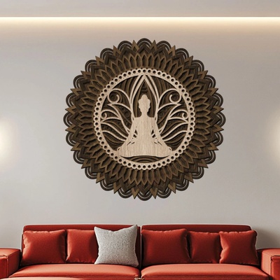 dřevo života 5 vrstvá mandala VNITŘNÍ KLID Zvolte rozměr šxv (cm): 120x120, Zvolte barvu dekoru: Dub Sonoma