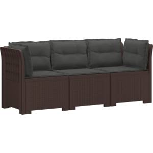 vidaXL Пейка за градина с Cushions във вид на ратан ПП Кафяво (3443839)
