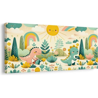 Obraz dinosauří kamarádi v barevné zahradě - 120x60