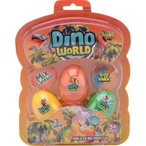 Johntoy Игрален комплект JohnToy - Dino World, Яйце със слайм и динозавър Glow in the Dark, 3 броя (24604) - ozone