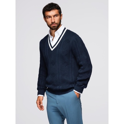 Ombre Clothing Мъжки каре пуловер с деколте - тъмно син V2 OM-SWSW-0151 Ombre Clothing Ombre Clothing | Sin | МЪЖЕ | M