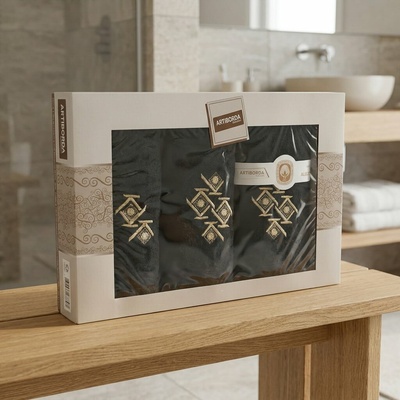 4sleep set ručníků a osušek 357 3 ks černá s výšivkou 1 x 30 x 50 cm + 1 x 50 x 90 cm + 1 x 70 x 140 cm