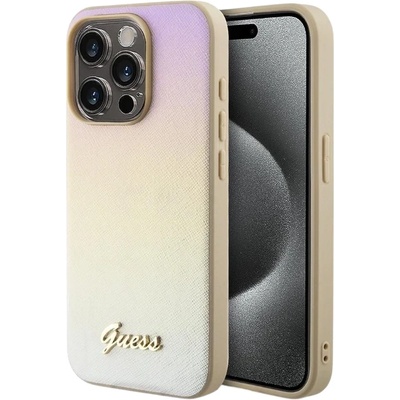 GUESS Оригинален калъф GUESS, PU Leather Iridescent Metal Script за iPhone 15 Pro, GUHCP15LPSAIRSD, Златист (2bcb8d4c5956)