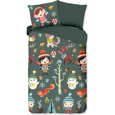 Good Morning Тъмнозелено единично удължено памучно детско спално бельо 140x220 cm Fun - Good Morning (30241.44.01)