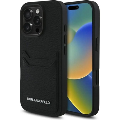 KARL LAGERFELD HC Grained PU Cardslot Metal Elong Case за iPhone 16 Pro Max - Черен (3666339355432)