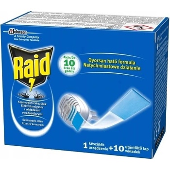 Raid elektrický odpařovač a polštářky proti komárům 1 odpařovač + 10 polštářků