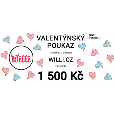 Willi Valentýnský poukaz na nákup v e-shopu willi.cz v hodnotě 1 500 Kč