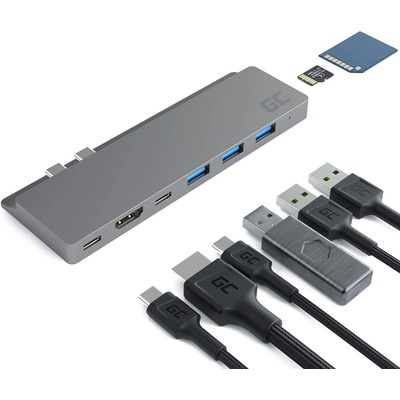 Green Cell Докинг станция Green Cell HUB GC Connect60 8 в 1Thunderbolt 3, HDMI, microSD, Power Delivery 100 W за Macbook Air/Pro (up to 2019) (GC Connect60)