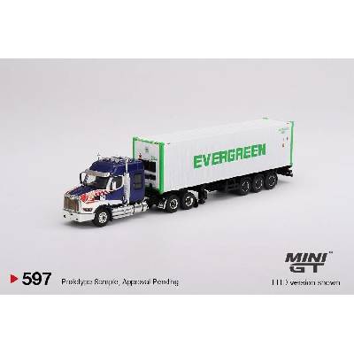 MINI GT Western Star 49X Blue w/ 40' Reefer Container Evergreen 1:64
