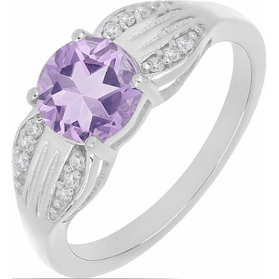 Nefertitis Prsten stříbrný s brazilským ametystem a zirkony 026068 BRAME