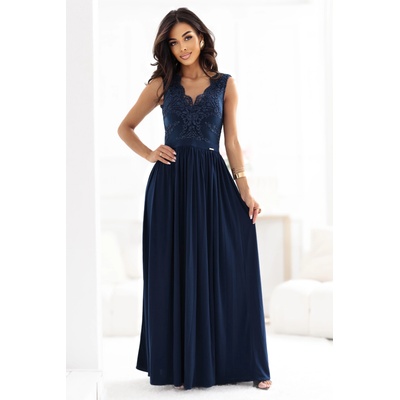 Numoco LEA Дълга елегантна макси рокля с дантелена горна част и цепка - тъмно синьо numoco | Sin | ЖЕНИ | S