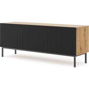 BIM Furniture ТВ шкаф Ravenna B 150 3D фрезован фолиран MDF, дъб артисан/черно (RAVENNATVSTOAKBMBF)