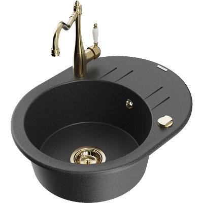 Mexen Kevin гранитна мивка с 1 камера с дренаж и кухненски смесител Carla, (6517-76-670700-50)