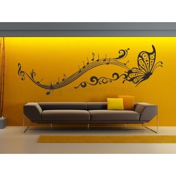 Dekoracie-steny.sk - 488 - Dekorácie na stenu - Noty s motýľom - 40 x 120 cm