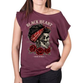 Black heart дамска стрийт тениска -pin up skull ext - black heart - 010-0158-red