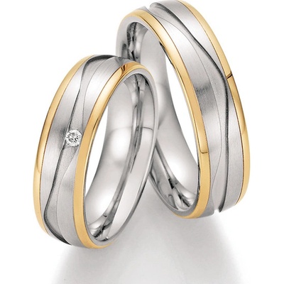 Ocelové snubní prsteny se zlatem a diamantem ST-01810