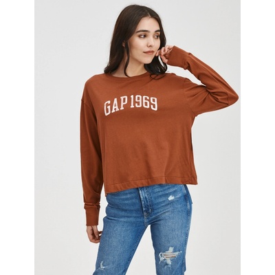 GAP tričko crop s logom 1969 hnedá