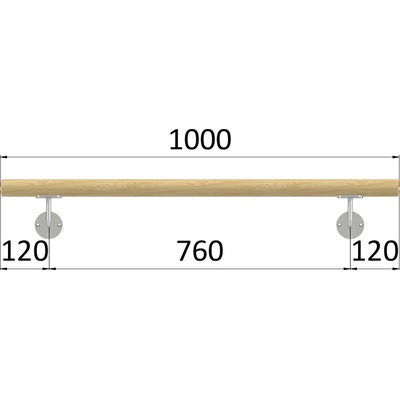madlo drevené (1000mm), materiál: buk, brúsený povrch s náterom BORI (bezfarebný), set: 2 ks úchyt, madlo s ukončením