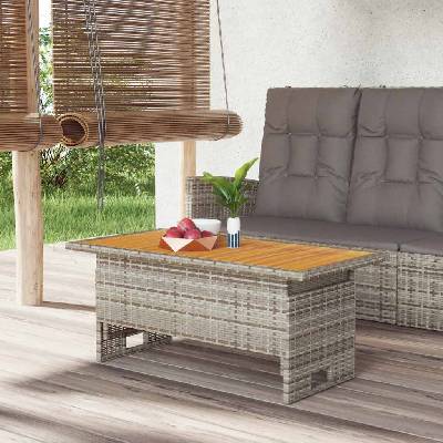 vidaXL Градинска маса сива 100x50x43/63 см акация масив и полиратан (362188)