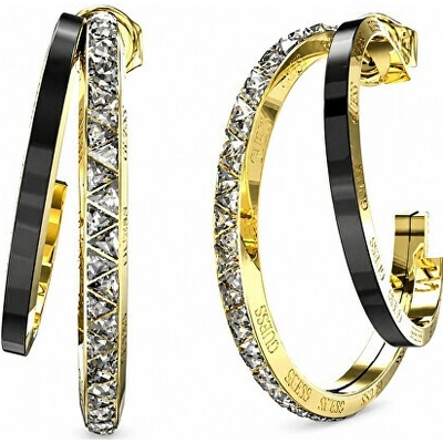 Guess Rozdvojené pozlátené náušnice Trinity JUBE04569JWYGBKT-U čierna, číra, zlatá