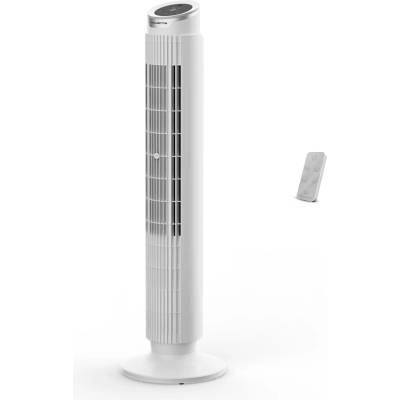 Rowenta Eole Silence Force Tower Fan, Powerful, Silent Mode, 8 Speed Levels, 4 Automatic Modes, Timer, 90° Panning, Remote Control, Dust Cover, White, VU7025F0
