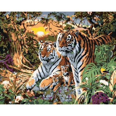 zuty Malování podle čísel Tygr s mláďaty 100 x 80 cm bez rámu a bez vypnutí plátna